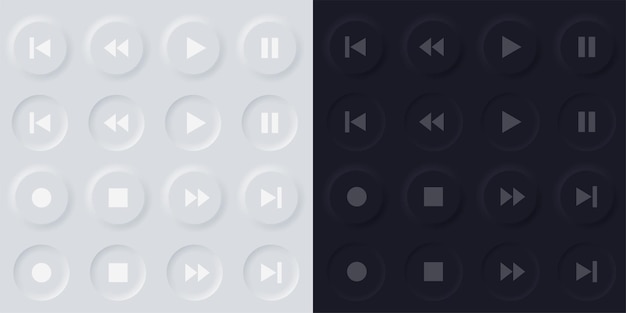 Soft media player buttons set in neumorphic design style