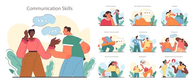 soft skill development set character with communication skill effective collaboration positive