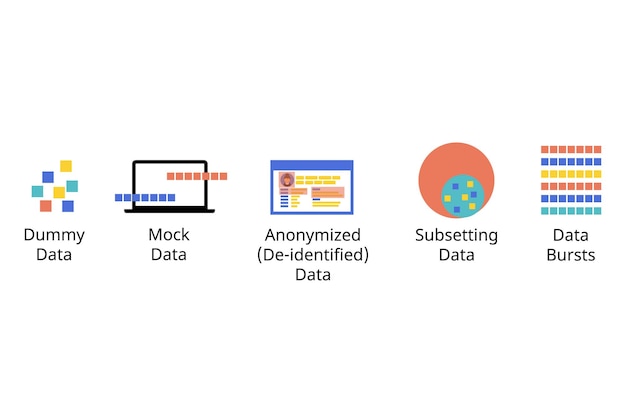 Software Data testing type such as mock data dummy data anonymized subsetted and bursts