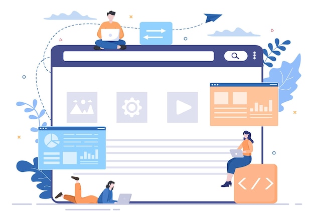 Software Development and Programming Code on Computer Vector Illustration for Technology, Engineer Team, coding, Marketing Material, Business and Presentation