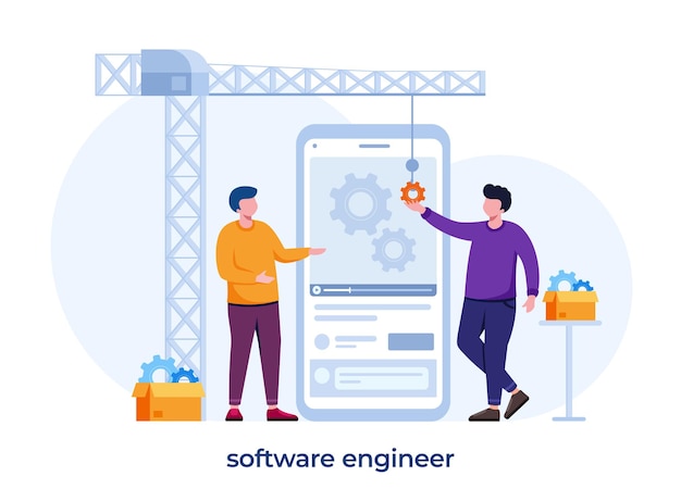 Software engineer concept Idea of programming and coding system development Digital technology Software developing company writing code Isolated vector illustration