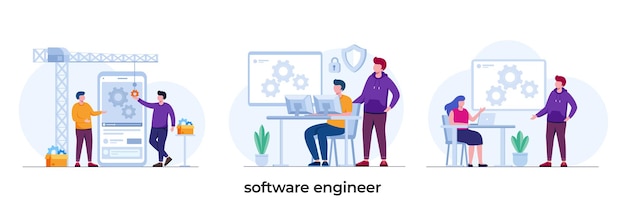 Software engineer development software programming engineer developer flat illustration vector template