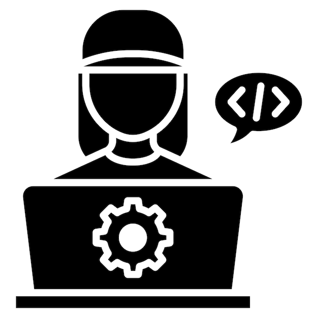 Software Engineer Woman Glyph Solid Black Illustration