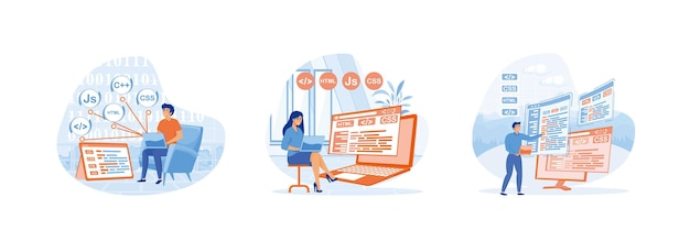 Software engineerprogrammer and coding website or appWeb development Engineer set flat vector modern