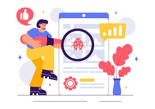 Software Testing Vector Illustration featuring Application Engineering Debugging Processes Development Workflow Programming and Coding