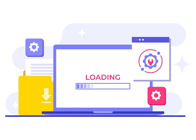 Software upgrade process on device Loading bar on the screen Loading speed Fast internet browser