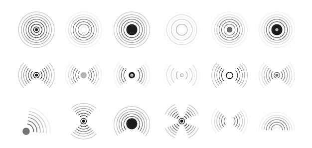 Sonar or radar sound waves set. Wave sonar. Radio waves. Concentric sound circle. Stock vector