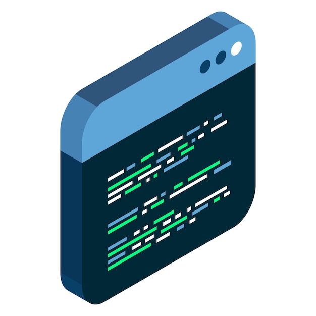 Source code isometric Abstract programming language and program code on a screen Vector illustration