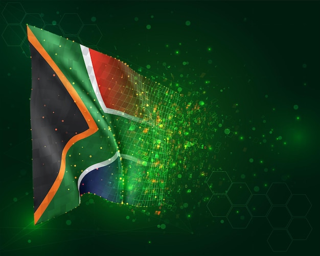 South Africa, 3d flag on green background with polygons