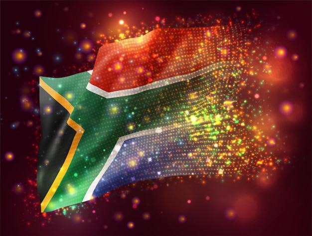 south africa,  vector 3d flag on pink purple background with lighting and flares