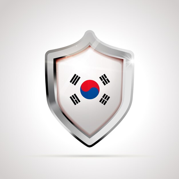 South korea flag projected as a glossy shield