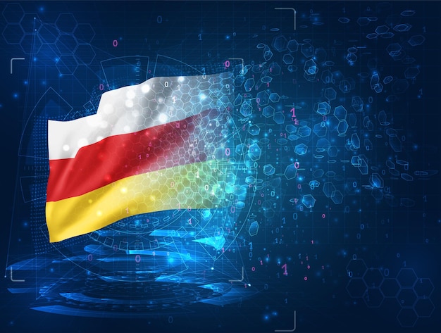 South Ossetia, vector 3d flag on blue background with hud interfaces