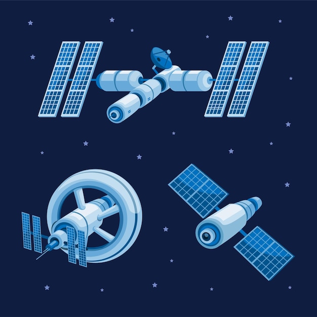 space station and satellite orbit in galaxy collection set