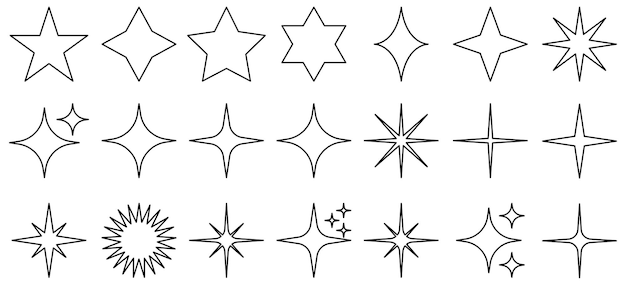 Sparkle line star icons set