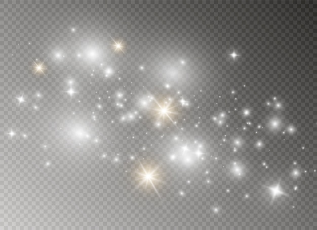 Sparks and stars glitter, isolated. Sparkling magical dust particles.