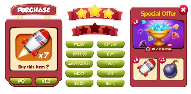 Special Offer and Purchase menu pop up screen with Gems, Rocket and Bomb