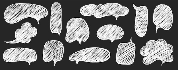 speech bubble frame set drawn with white crayon on chalkboard vector talk balloon and text boxes