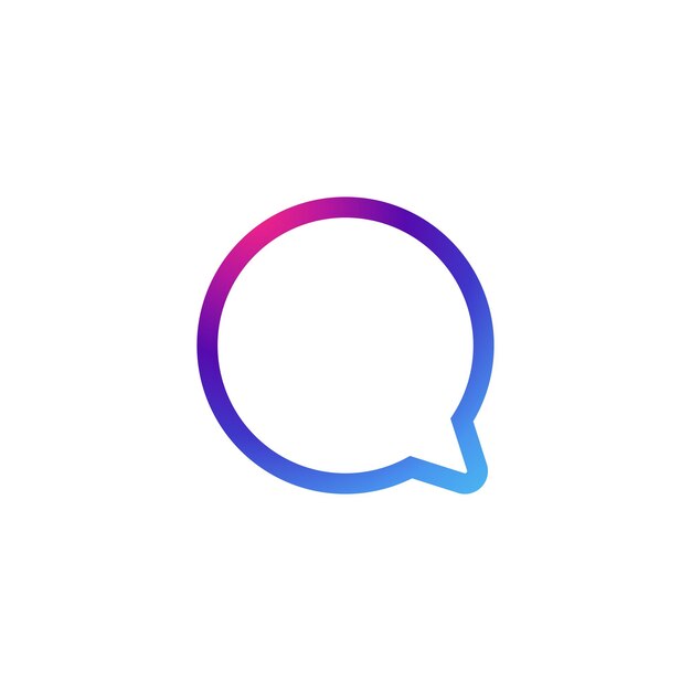 Speech bubble icon with gradient purple effect.