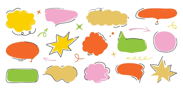 Speech bubble set in doodle style Chat balloons for text dialog icon comic message Vector illust