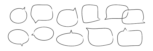 Speech bubbles set hand drawn sketch elements