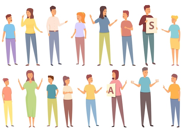 Speech therapist icons set cartoon vector. Mouth therapy