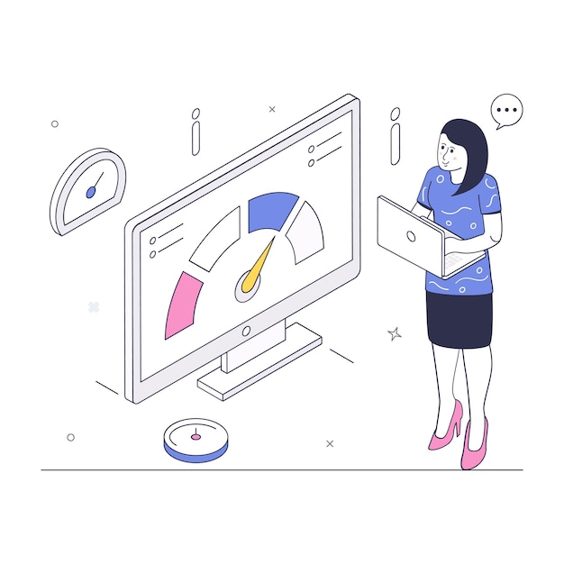 Speedometer denoting the concept of speed testing isometric illustration