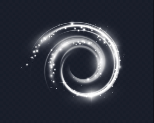 spiral glow effect on transparent background with smooth white light trails and motion blur