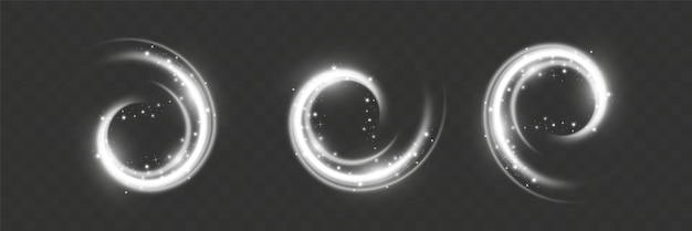 Spiral glow effect on transparent background with smooth white light trails and motion blur