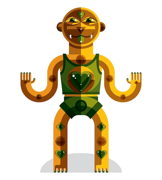Spiritual totem vector illustration, meditation theme drawing. Anthropomorphic character, mystic idol isolated on white.