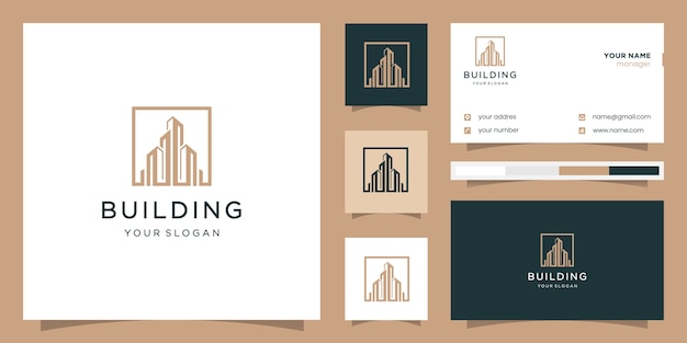 square building construction. logo and business card.  