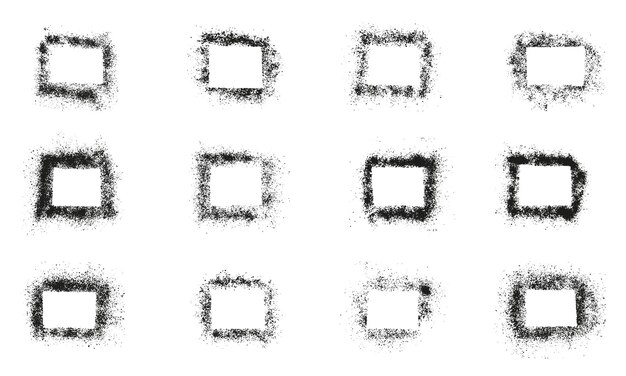 square frame spray with grainy texture set grunge border in rectangle shape collection