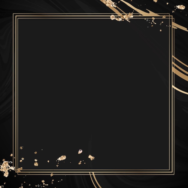 Square gold frame on a black fluid patterned background vector