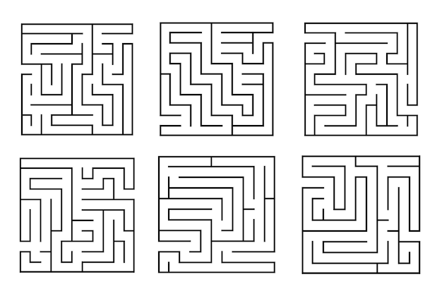 Square maze labyrinth games for kids. Labyrinth logic conundrum. One right way to go.