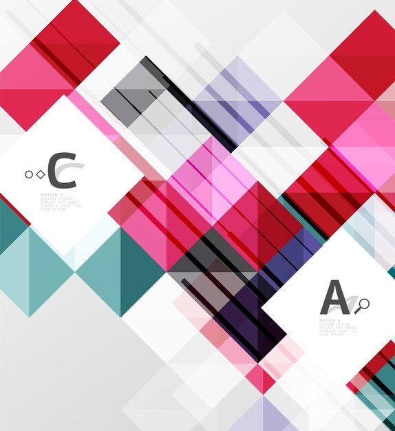 Square vector modern abstract background with letter option infographics sample text