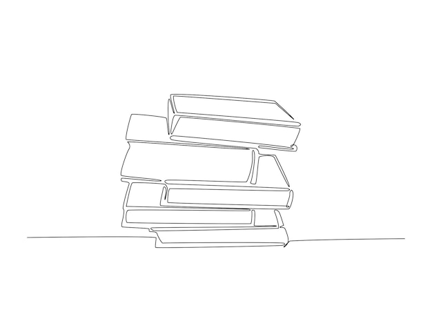 stack of books in single line draw with editable stroke