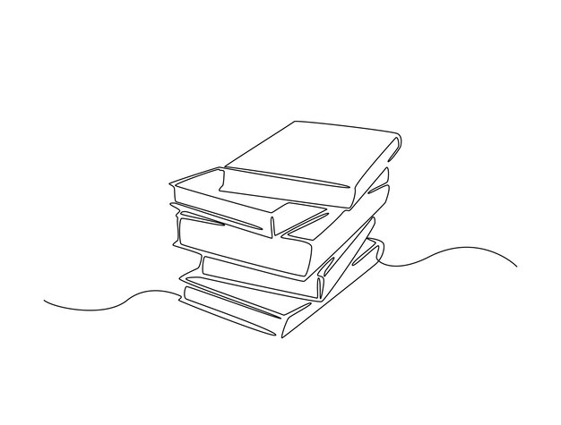 stack of books in single line draw with editable stroke
