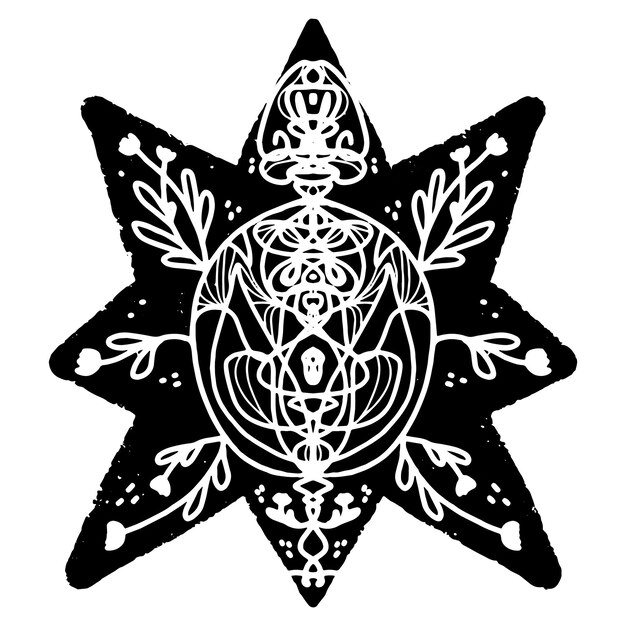 star with floral pattern in linocut style graphic arts vector element for design