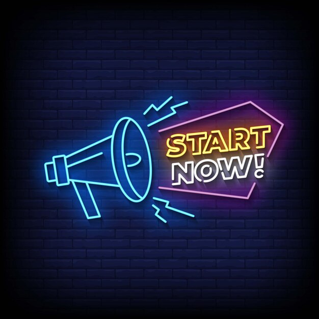 Start Now Neon Signs Style Text Vector