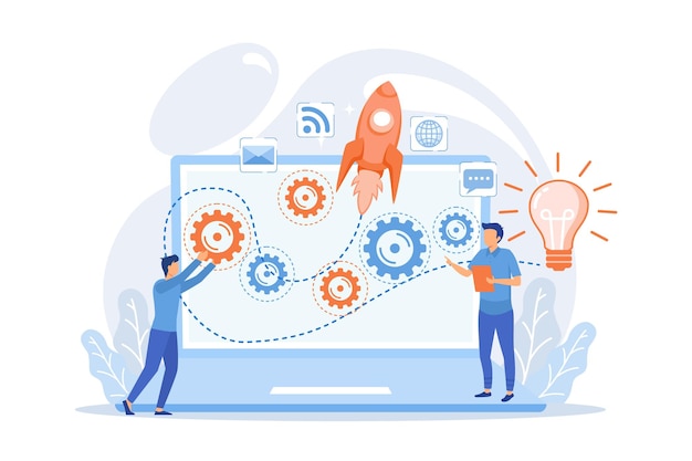 Startup team receive mentoring accelerate growth and laptop Startup accelerator seed accelerator