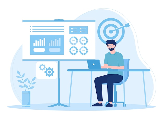 stock business management company workers trending concept flat illustration