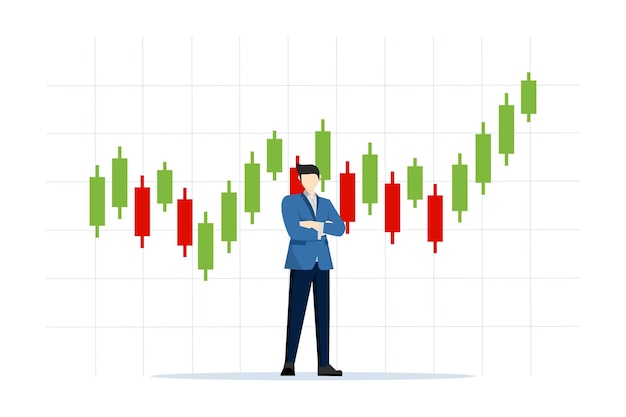 stock market and trading exchange concept with successful young businessman with stock market