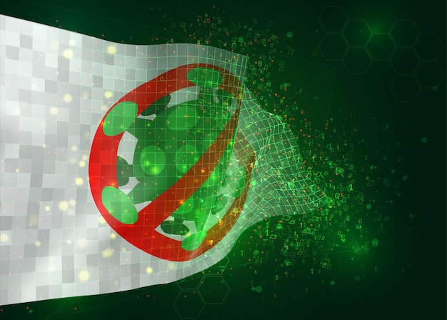 stop virus and disease, on vector 3d flag on green background with polygons and data numbers