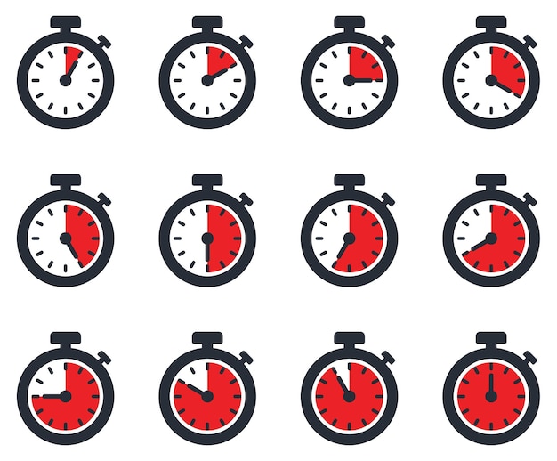 Stopwatch icon set isolated on white background