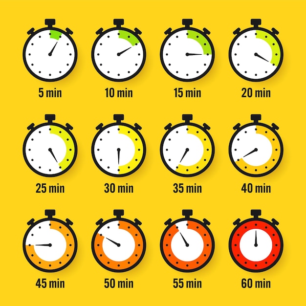 stopwatch icons colorful simple chronometer time counter with dial countdown timer showing hours and