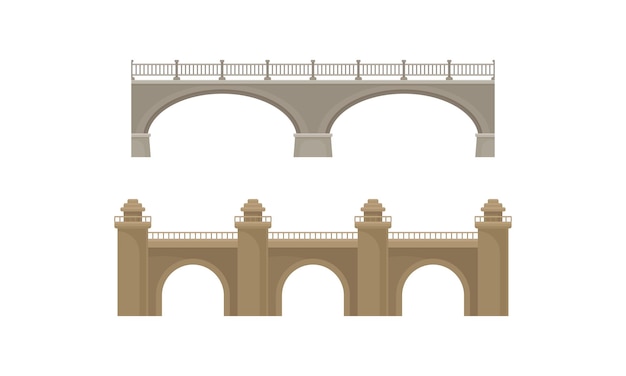 Straight bridges made of concrete with baluster vector set