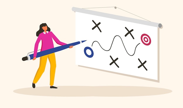 Strategy illustration woman hold pen
