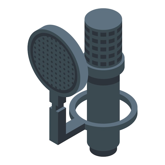 Studio microphone standing on a shock mount with pop filter for recording vocals