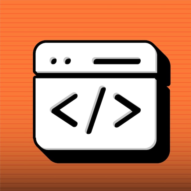 stylish black and white coding icon with customizable orange background