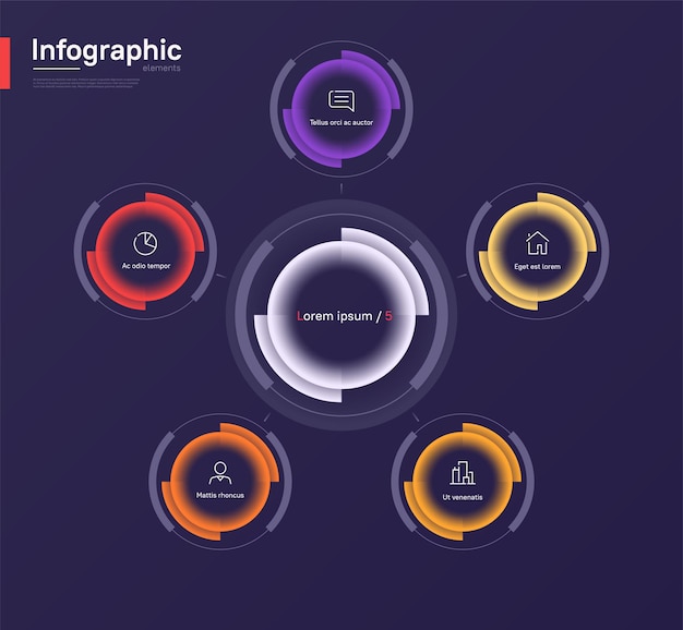 stylish colorful vector infographic circle chart template on a deep blue background five options