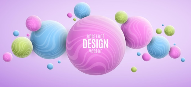 stylish flying 3d bubbles textured with striped pattern abstract dynamic colorful spheres modern trendy banner design vector illustration